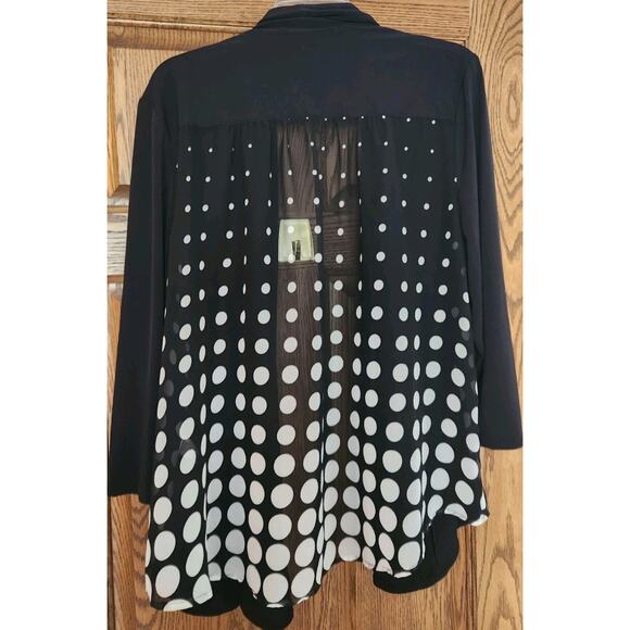 Chicos Black & White Polka Dots Size 3 (XL) Open Jacket TOP Semi Sheer Back - Picture 4 of 8